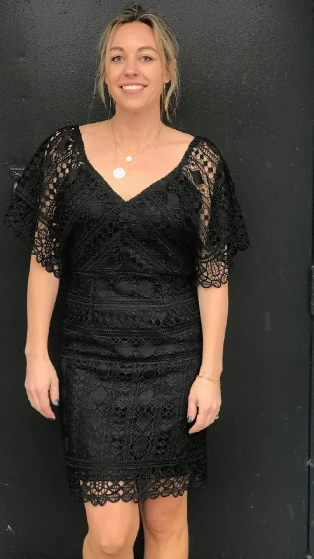V-Neck Lace Dress W/ Dramatic Sleeve