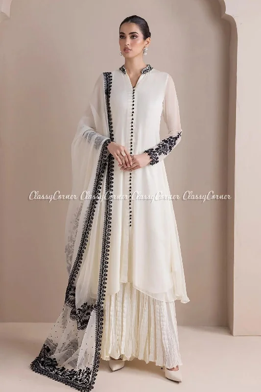 White Chiffon Frock Sharara Dress