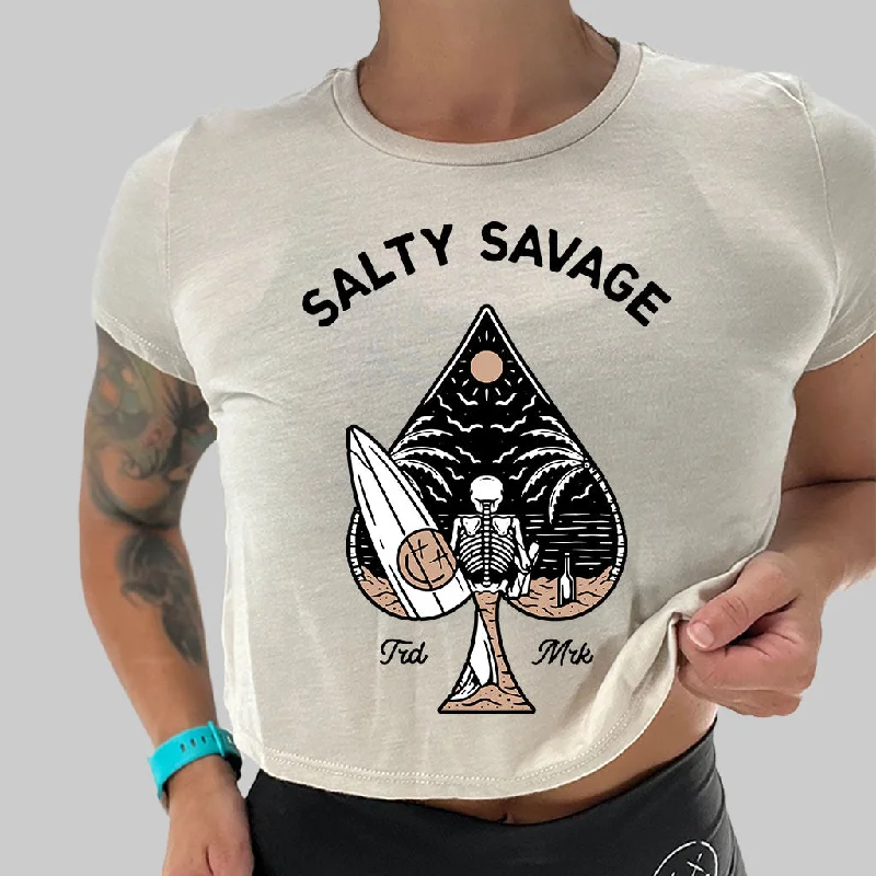 Ladies "Beach Spade" Flowy Crop Tee Terry Blend Velvet Blend Canvas Blend