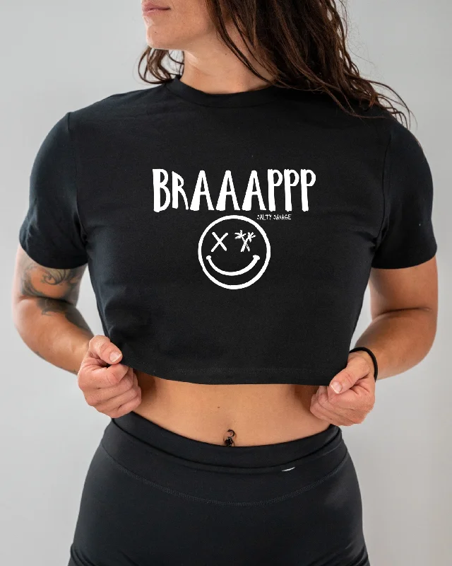 Salty Savage Ladies "BRAAAPPP" Performance Crop Tee Wool Fabric Cashmere Fabric Tweed Fabric Salty Savage Ladies "BRAAAPPP" Performance Crop Tee Wool Fabric Cashmere Fabric Tweed Fabric