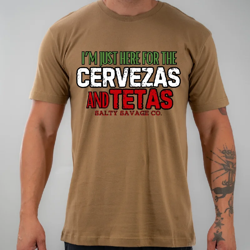 Salty Savage Unisex "CERVEZAS AND TETAS" 100% Cotton Tee | V2 Knit Fabric Woven Fabric Fleece Fabric Salty Savage Unisex "CERVEZAS AND TETAS" 100% Cotton Tee | V2 Knit Fabric Woven Fabric Fleece Fabric
