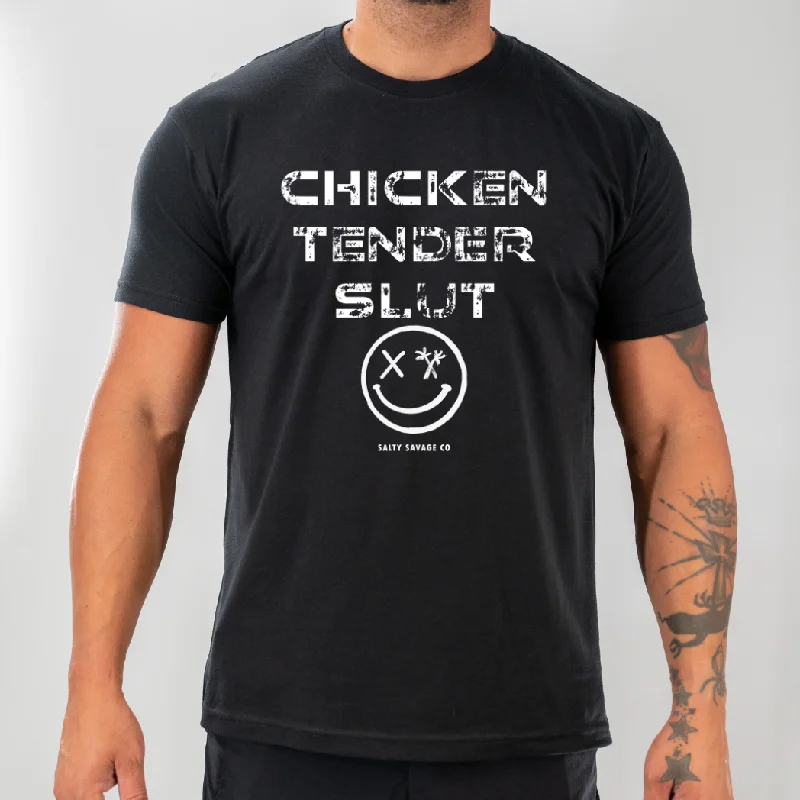 Salty Savage Unisex "CHICKEN TENDER SLUT" Tee Boxy Fit Fitted Loose