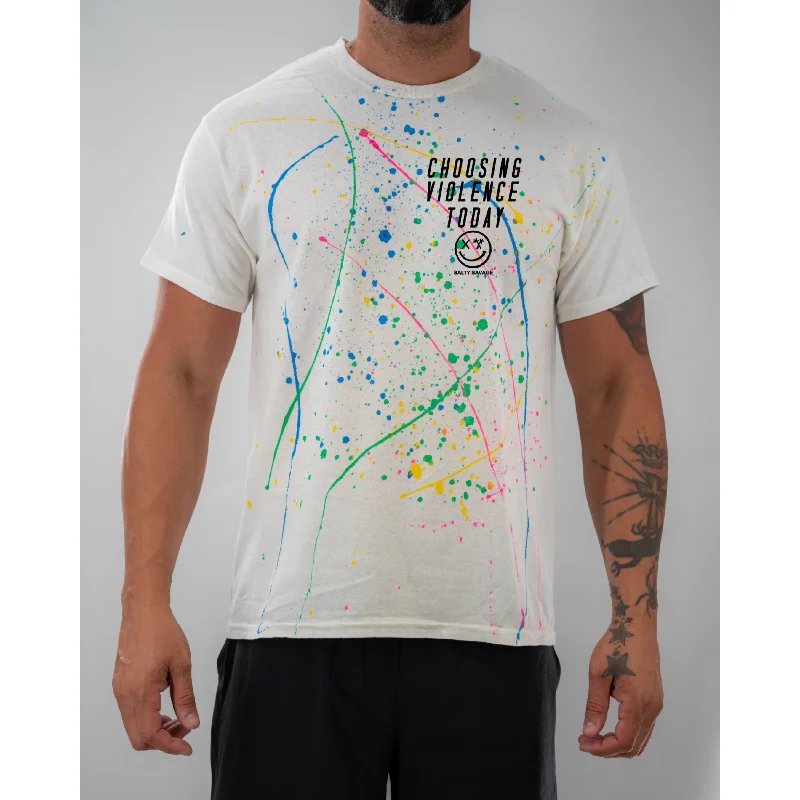 Salty Savage Unisex “Choosing Violence Today” Paint Splatter Tee | Basic Satin Fabric Silk Fabric Chiffon Fabric Salty Savage Unisex “Choosing Violence Today” Paint Splatter Tee | Basic Satin Fabric Silk Fabric Chiffon Fabric