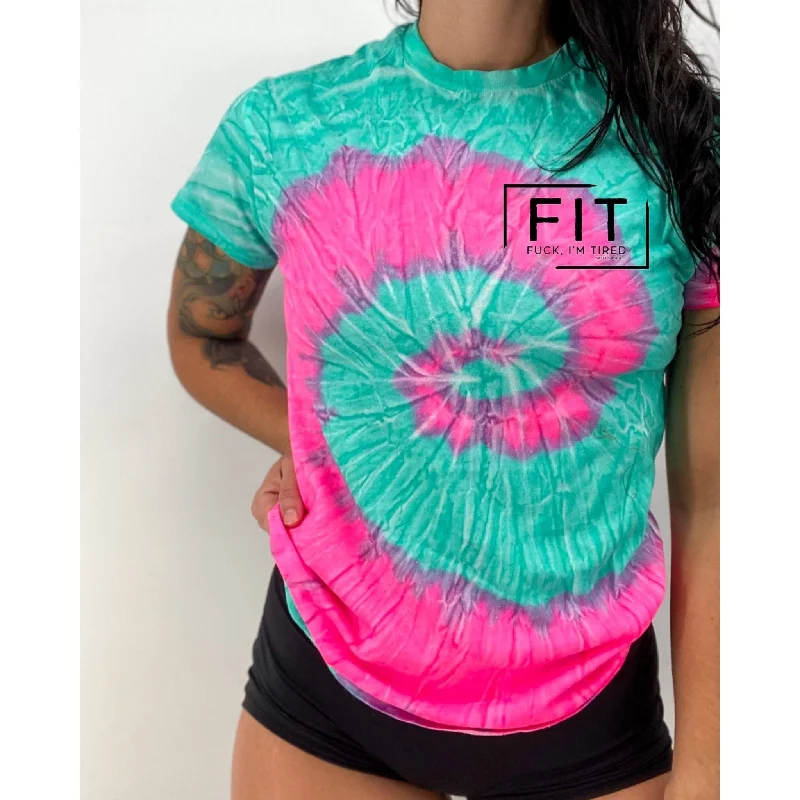 Salty Savage Unisex “FIT Fuck, I’m Tired” Spiral Tie Dye Tee | Basic Casual Formal Business Salty Savage Unisex “FIT Fuck, I’m Tired” Spiral Tie Dye Tee | Basic Casual Formal Business