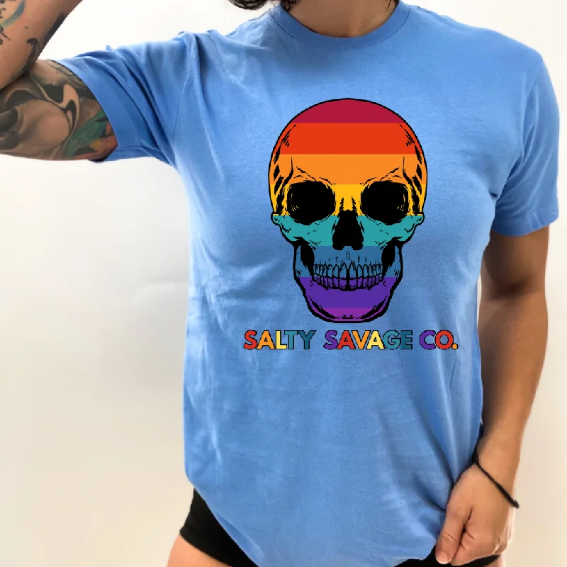 Salty Savage Unisex "Rainbow Skull" 100% Cotton Tee Silk Blend Satin Velvet