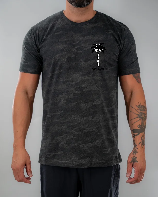 Salty Savage Unisex "Skull Palm" Tee | Basic | Storm Camo Mesh Canvas Denim