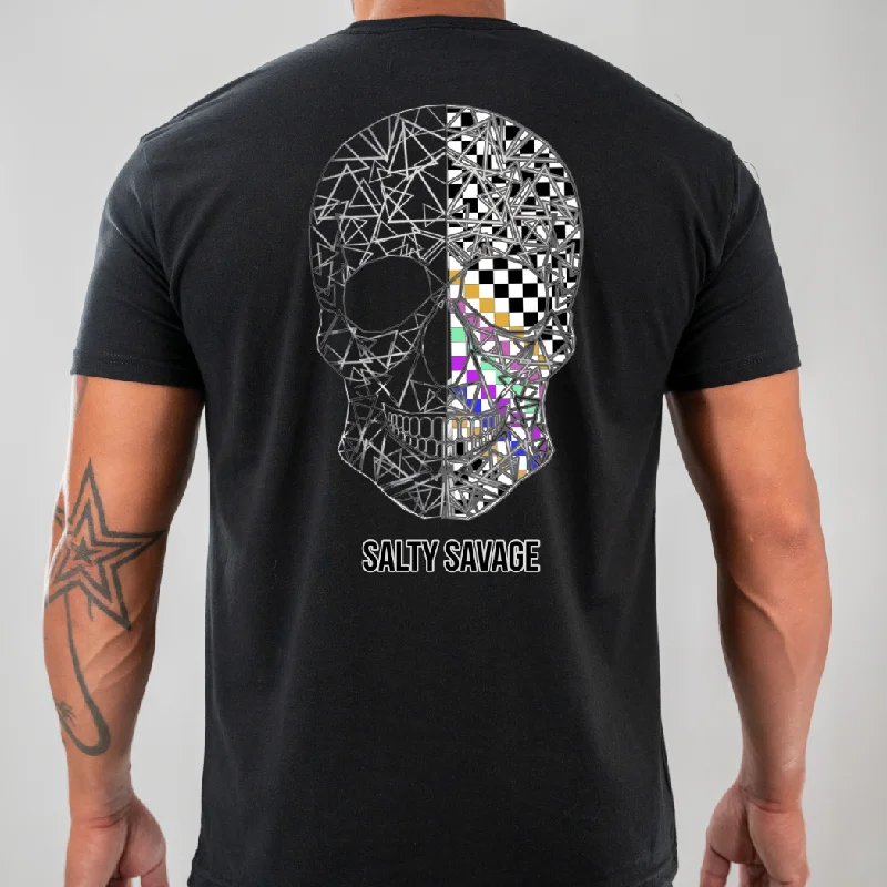Salty Savage Unisex “Spliced Checkered Geo Skull” Tee | Multi-Colored | V2 Seamless Knitted Crochet Salty Savage Unisex “Spliced Checkered Geo Skull” Tee | Multi-Colored | V2 Seamless Knitted Crochet