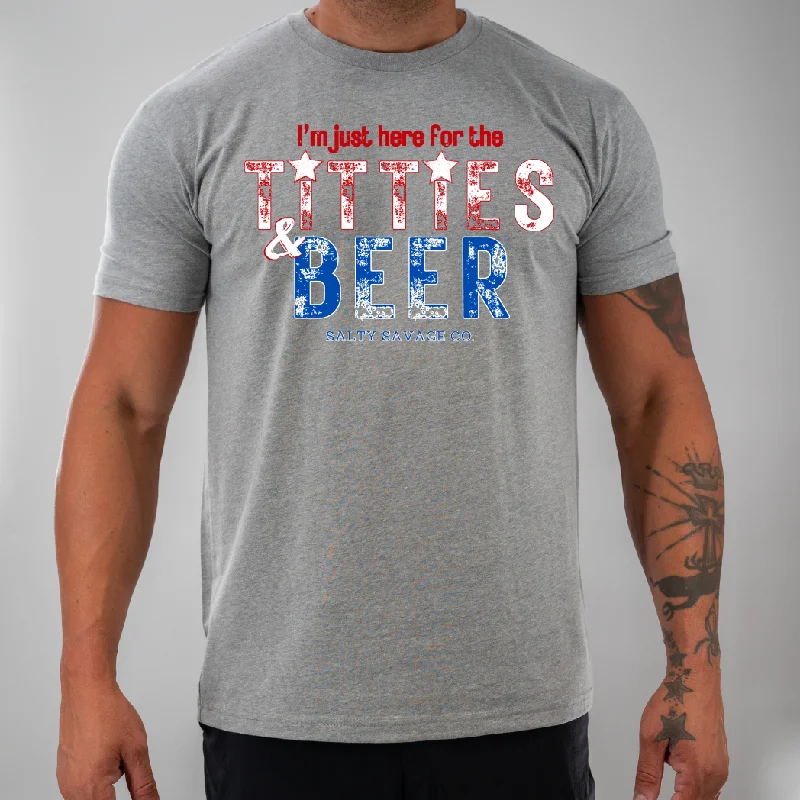 Salty Savage Unisex "TITTIES & BEER" Tee Oversized T-Shirt Spandex breathable