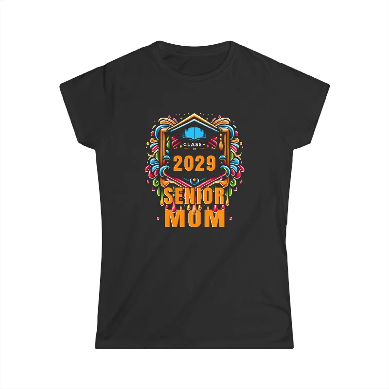 Senior Mom 2029 Proud Mom Class of 2029 Mom of the Graduate Shirts for Women Graphic T-Shirt Round Neck Polyester Senior Mom 2029 Proud Mom Class of 2029 Mom of the Graduate Shirts for Women Graphic T-Shirt Round Neck Polyester