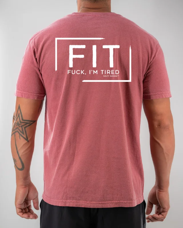 Unisex "FIT Fuck, I'm Tired" Pocket Tee Thin T-Shirt Open Front Quick Dry