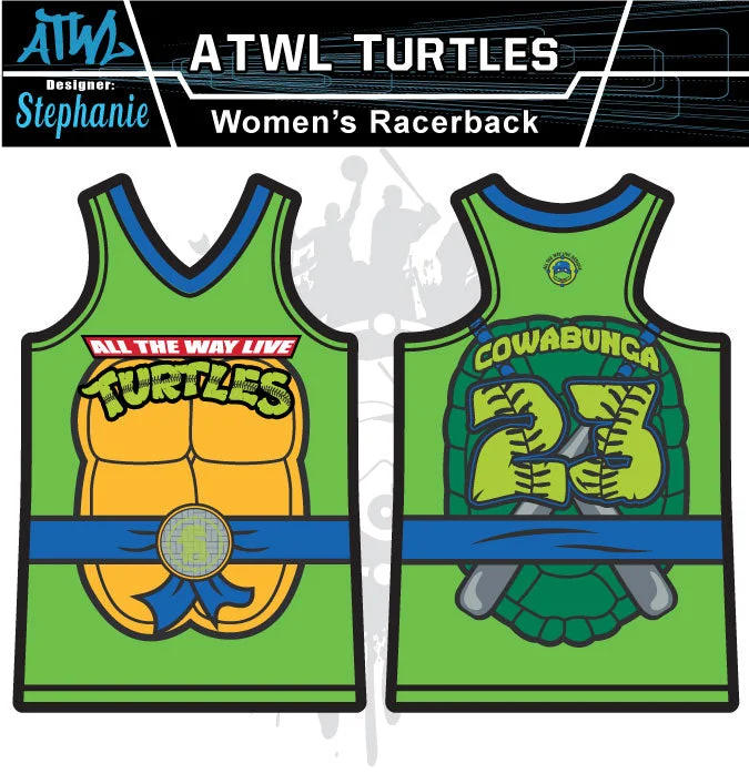 Cowabunga Turtles Womens Racer Back Full Dye Jersey Recycled Jersey Tee