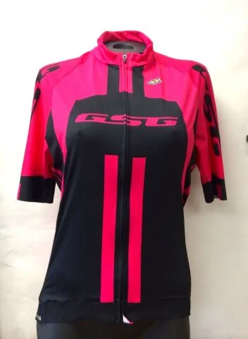 Bioceramic Womens Short Sleeve Cycling Jersey Pink/Black by GSG Dark Color Jersey Shirt