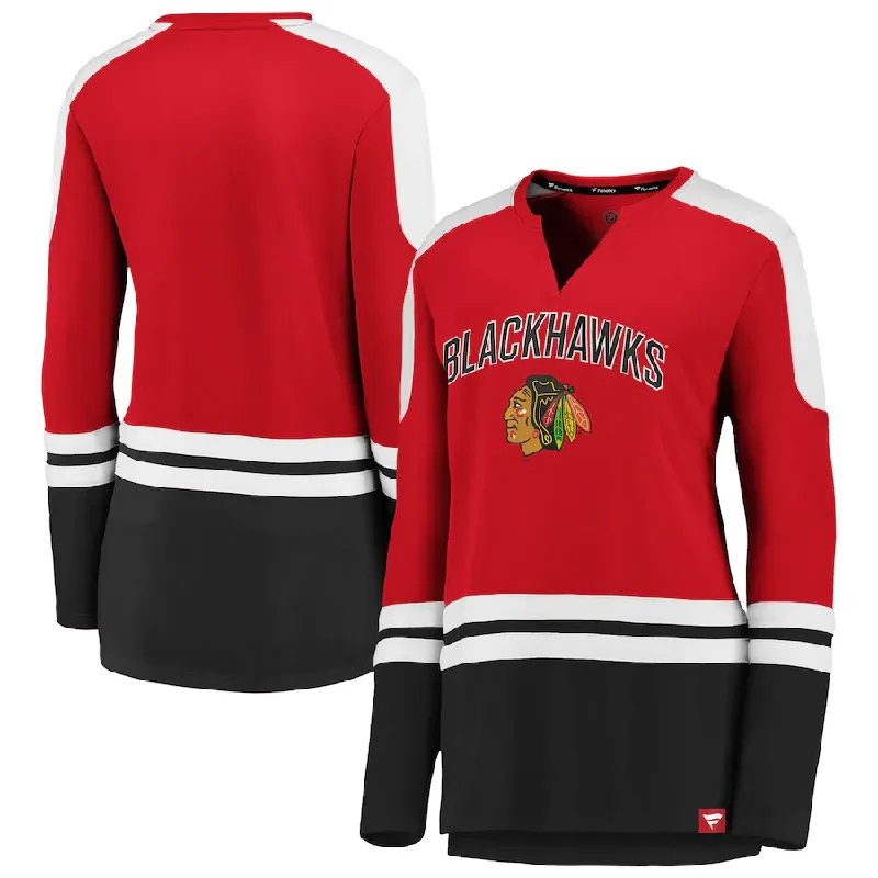 Chicago Blackhawks Women's Iconic NHL Slapshot Long Sleeve Jersey Style Shirt Boat Neck Jersey Shirt