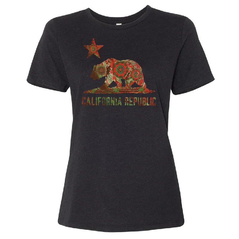 California Chumash Mandala Bear Women's Relaxed Jersey Tee Travel Jersey Tee