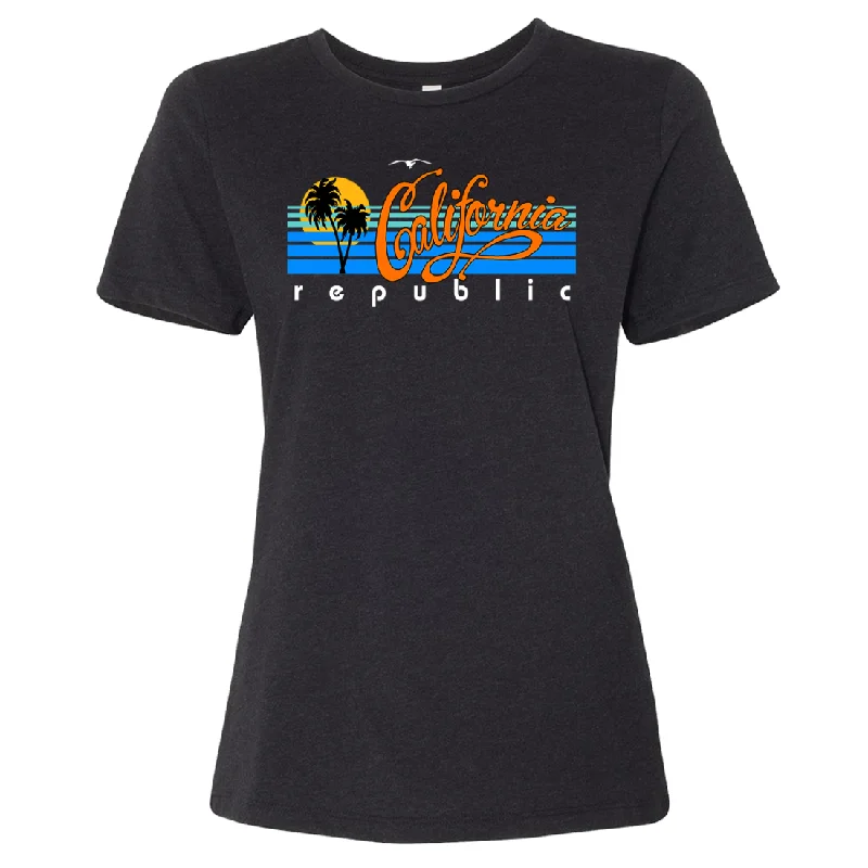 California Republic Palm Trees Women's Relaxed Jersey Tee Striped Jersey Top