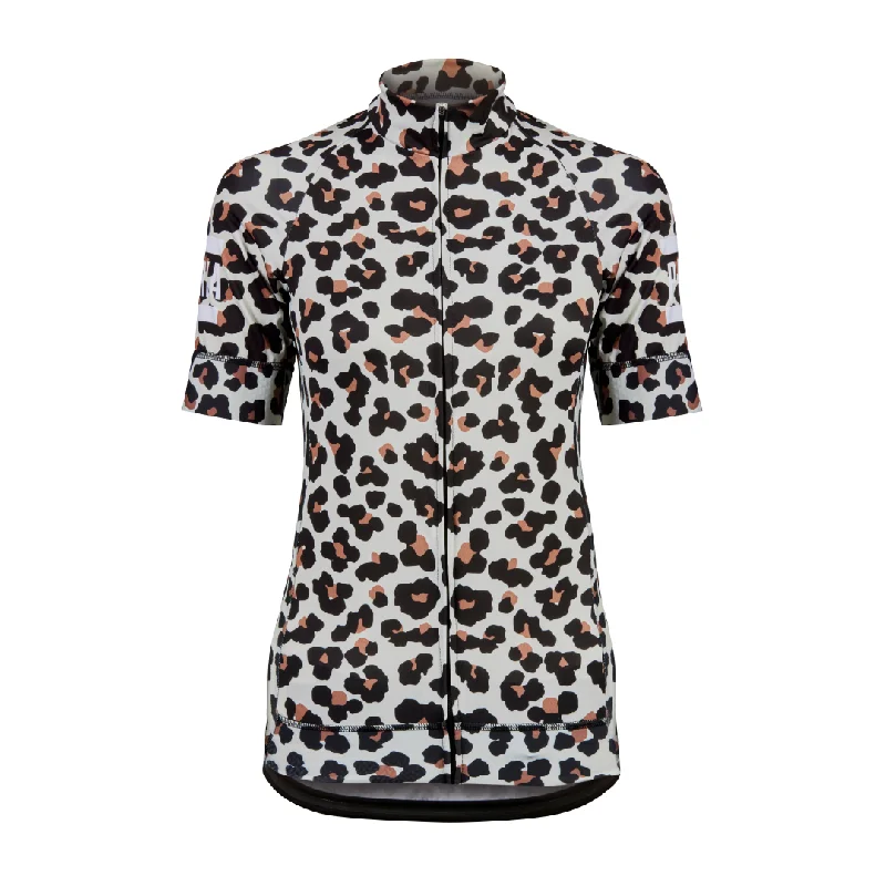 Leopard Print Short Sleeve Womens Cycling Jersey Premium Jersey Tee