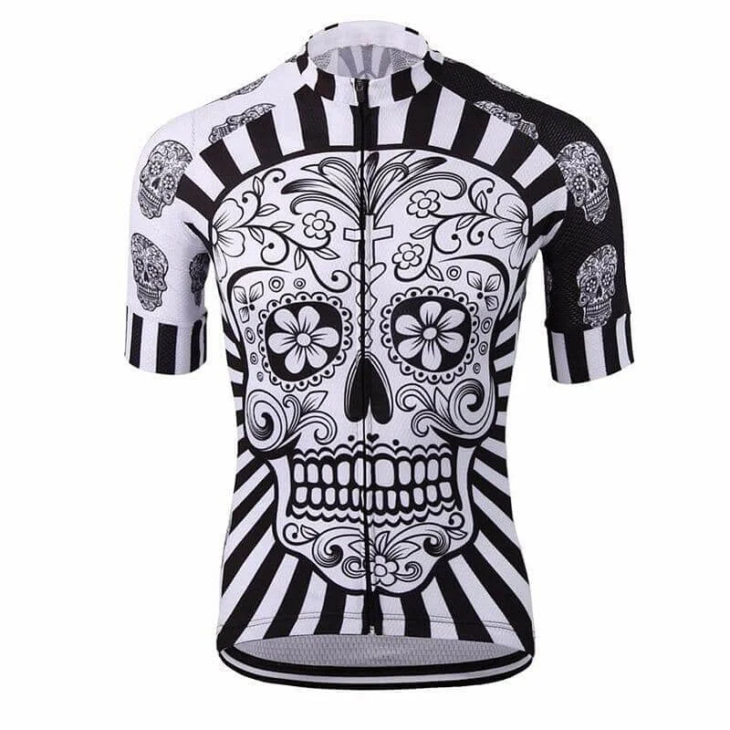 Day Of The Dead Skull Cycling Jersey Sky Blue Jersey Tee