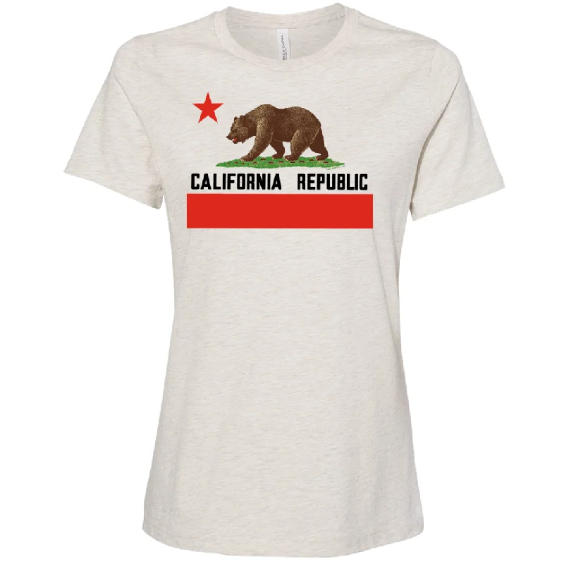 Don Pimentel California Republic Bear Flag Black Text Women's Relaxed Jersey Tee Summer Jersey Tee