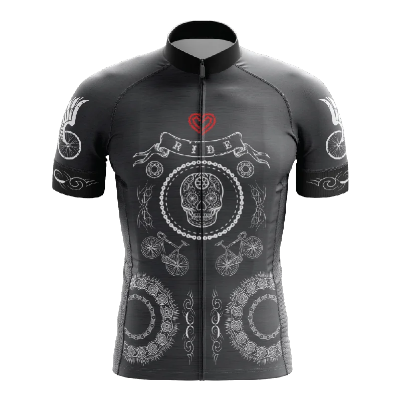 Skull & Gears Slate Grey Short Sleeve Cycling Jersey Burgundy Jersey Tee