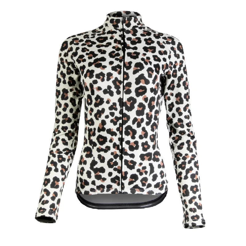 Leopard Print Women's Long Sleeve Aero Jersey Halter Neck Jersey Tee