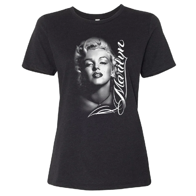 Marilyn Monroe Portrait Signature Women's Relaxed Jersey Tee Polo Neck Jersey Top