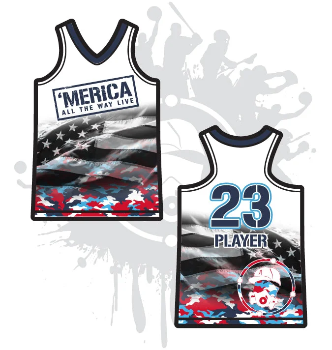 "Merica Women's Racerback Full Dye Jersey Festive Jersey Tee