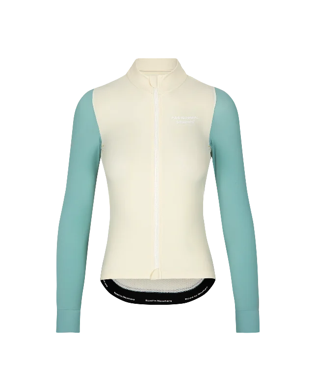 Women's Mechanism Long Sleeve Jersey - Off White / Light Teal Business Jersey Tee
