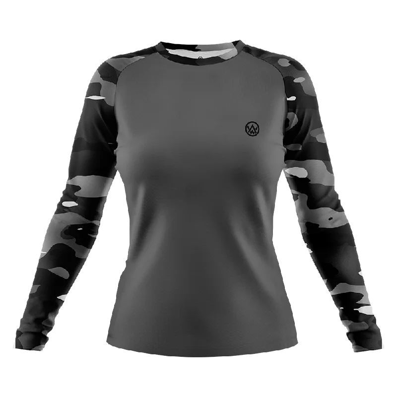 Women’s Dark Camo Long Sleeve MTB Jersey (Sleeves Only Design) Affordable Jersey Tee