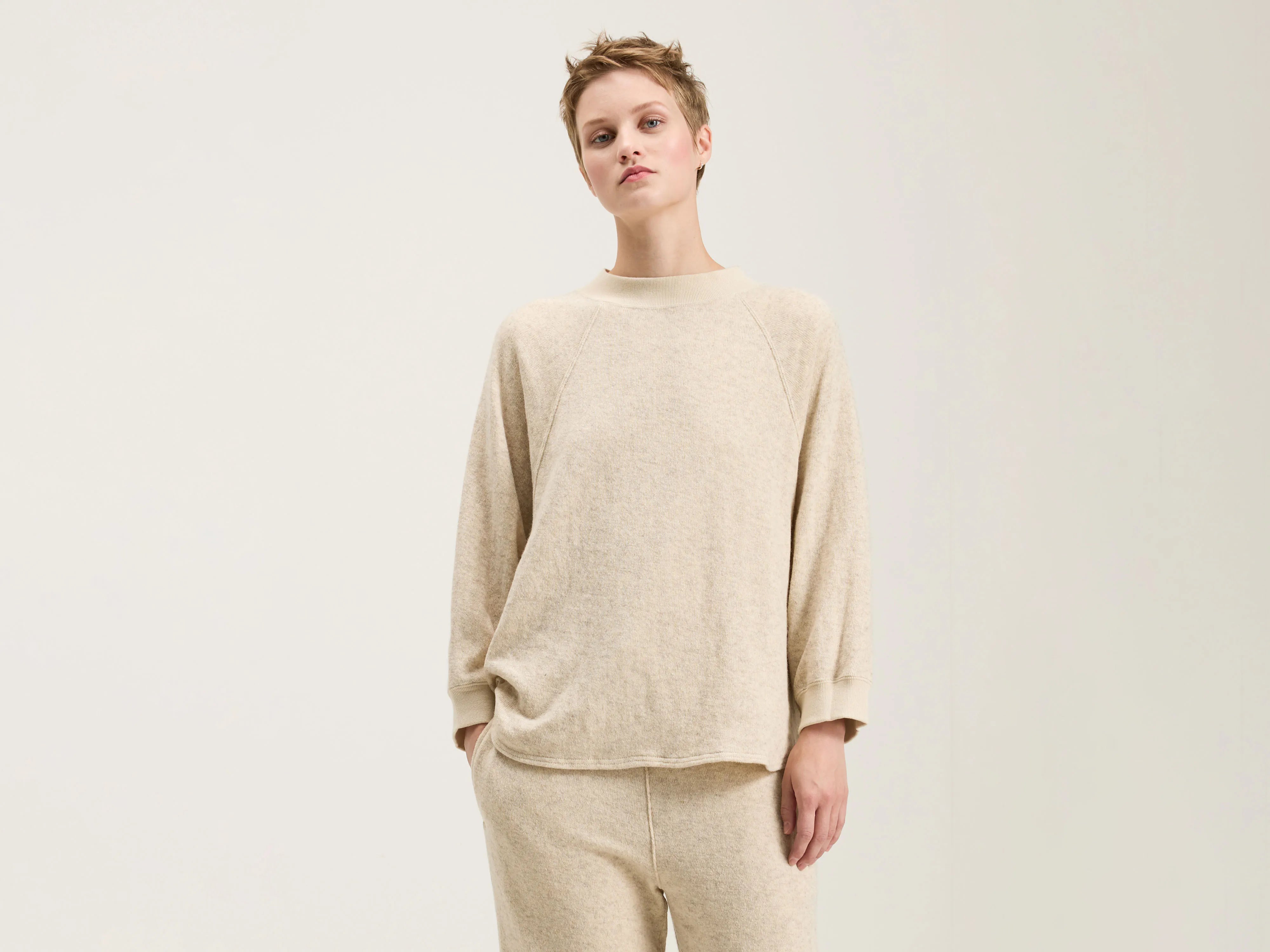 Eco Binding Jersey Smock Tee (242 / W / BEIGE) Hemp Jersey Tee
