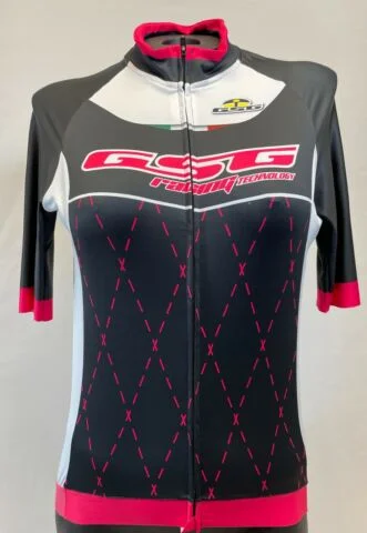 BioCeramic Diamond Womens Short Sleeve Jersey Pink/Black by GSG Scoop Neck Jersey Top
