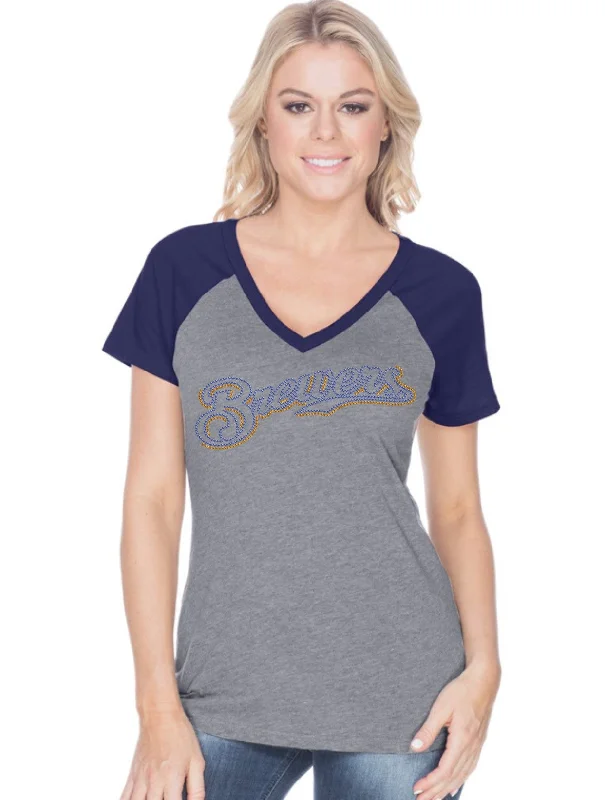 Womens Jersey Contrast V Neck Raglan Short Sleeve Tee-bbf Emerald Green Jersey Tee