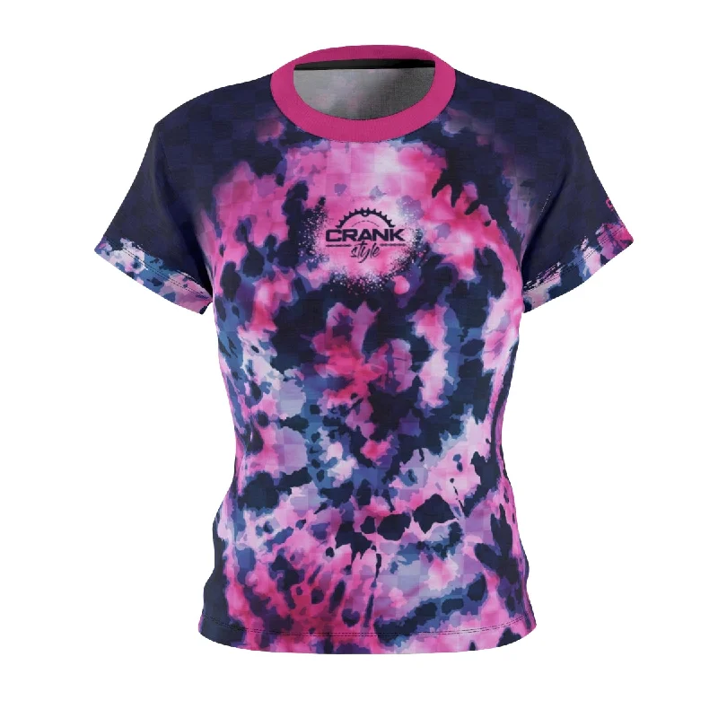 Women's Pink & Blue Tie Dye Check MTB Jersey Exclusive Jersey Tee