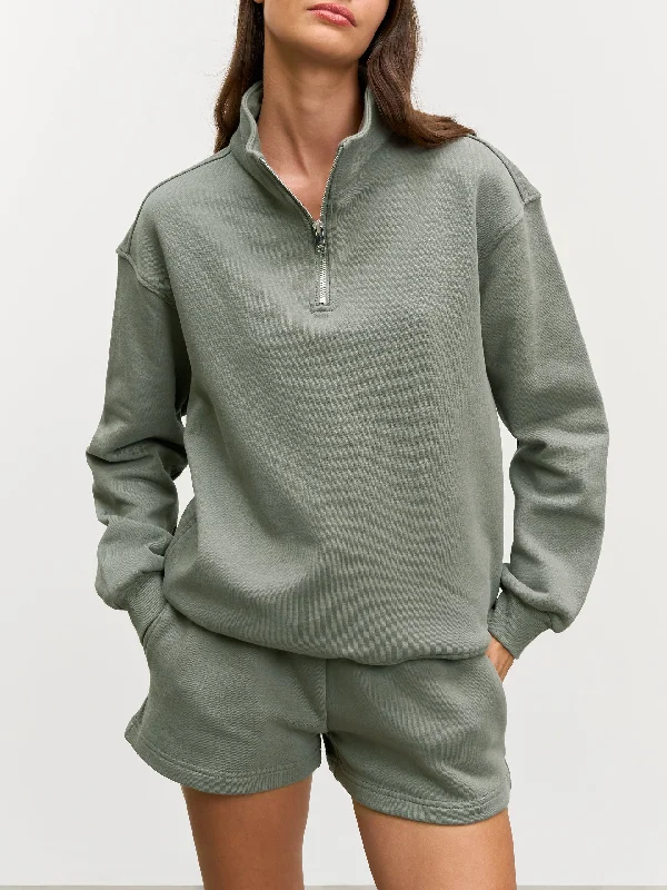 Womens Relaxed Jersey Funnel Neck in Sage Ash Gray Jersey Tee