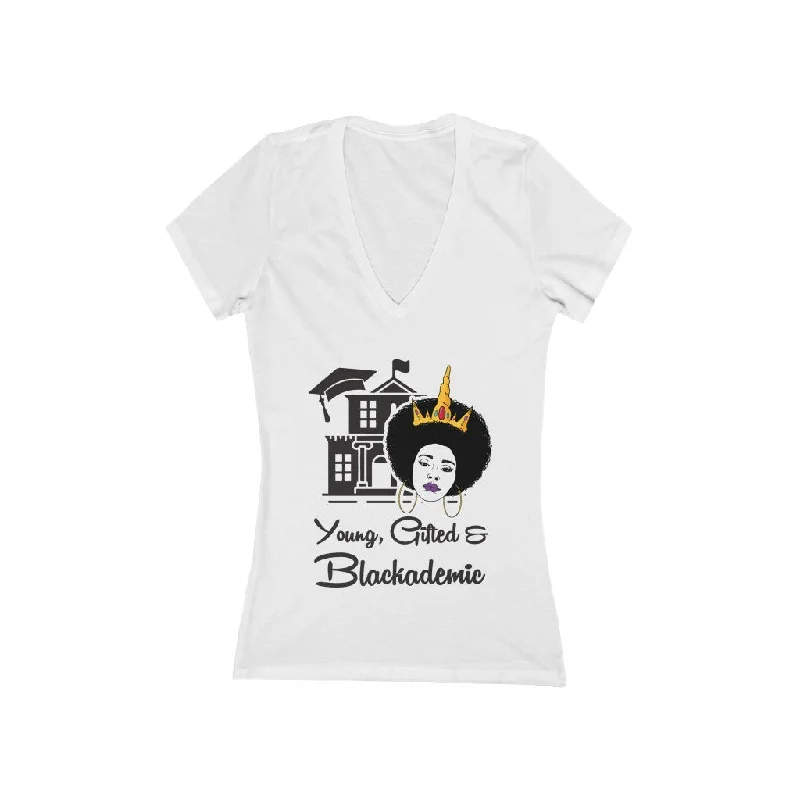 Young, Gifted, and Blackademic - Women's Jersey Short Sleeve Deep V-Neck Tee Short Sleeve Jersey Top